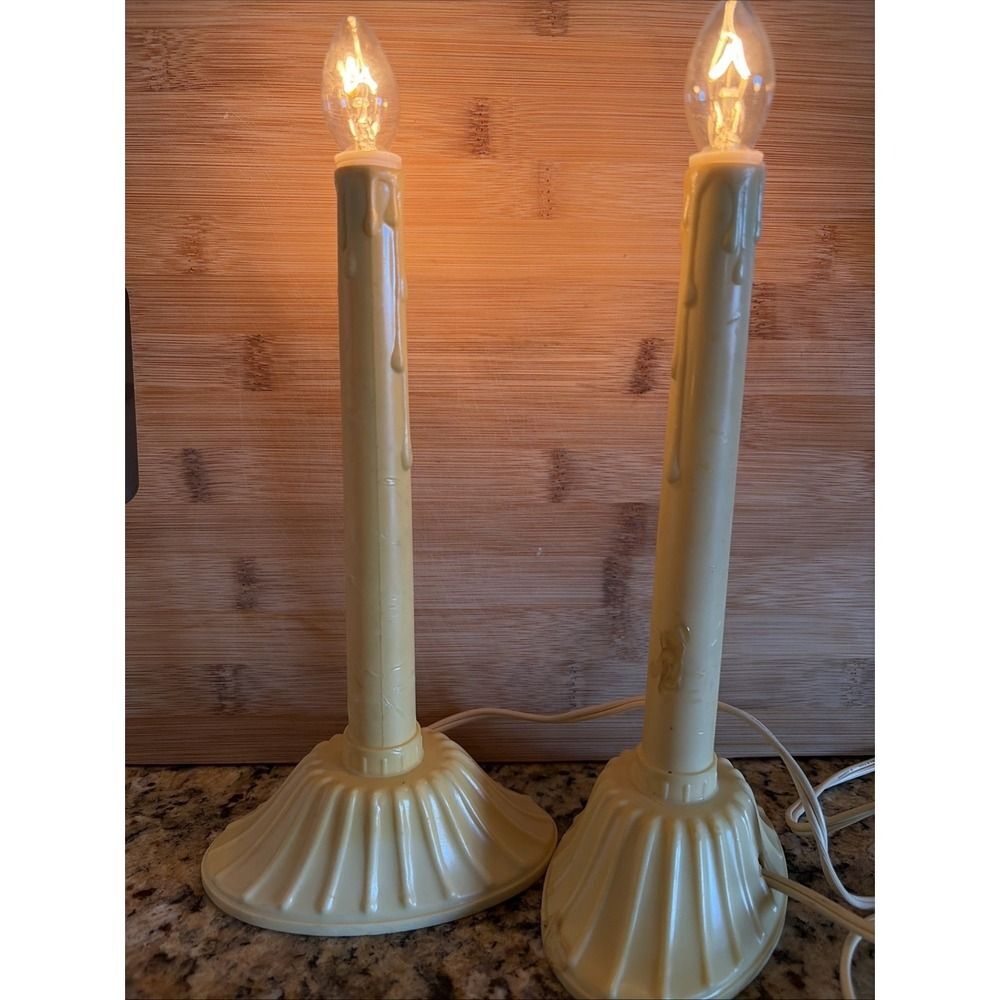 Set  2Vtg Christmas Window Single Plastic Wax Drip Candle Candolier & Bulbs Read